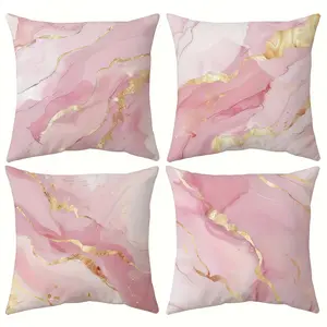 4pcs, Pink Theme Throw Pillow Covers, Elegant High-End Style with Golden Accents, for Sofa & Porch Decor, Sofa Pillow Covers, Contemporary Decor, Single Sided Printing, No Pillow Core