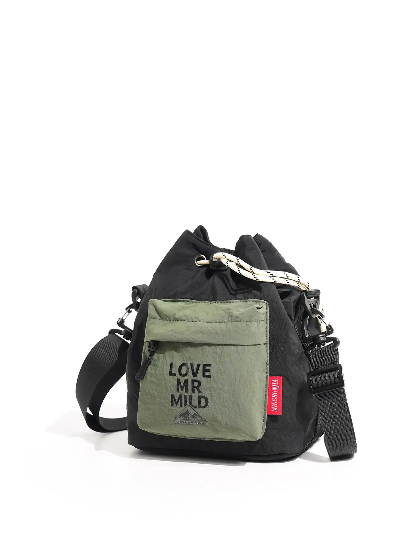 1pc Men's outdoor color blocked drawstring bucket crossbody bag, lightweight and casual nylon small bag, adjustable shoulder strap for camping and cycling, daily commuting, street wear, and urban leisure travel. It is a must-have for men