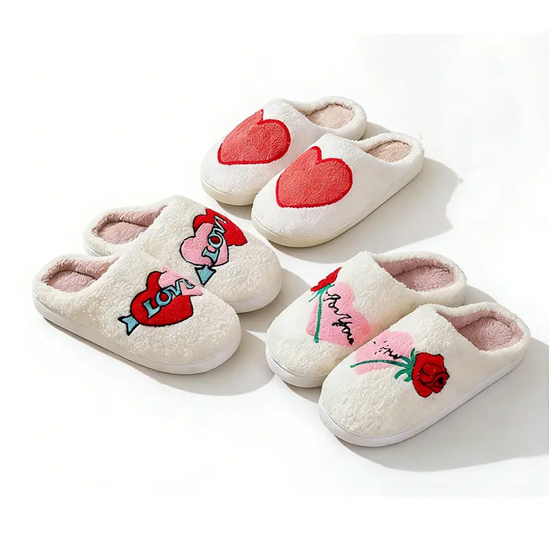Valentines Gift Women's Men's Cute Fuzzy Heart Slippers Valentine's Day Memory Foam Fluffy Couple Slippers Cozy House Indoor Outdoor Shoes February 14th  Gift