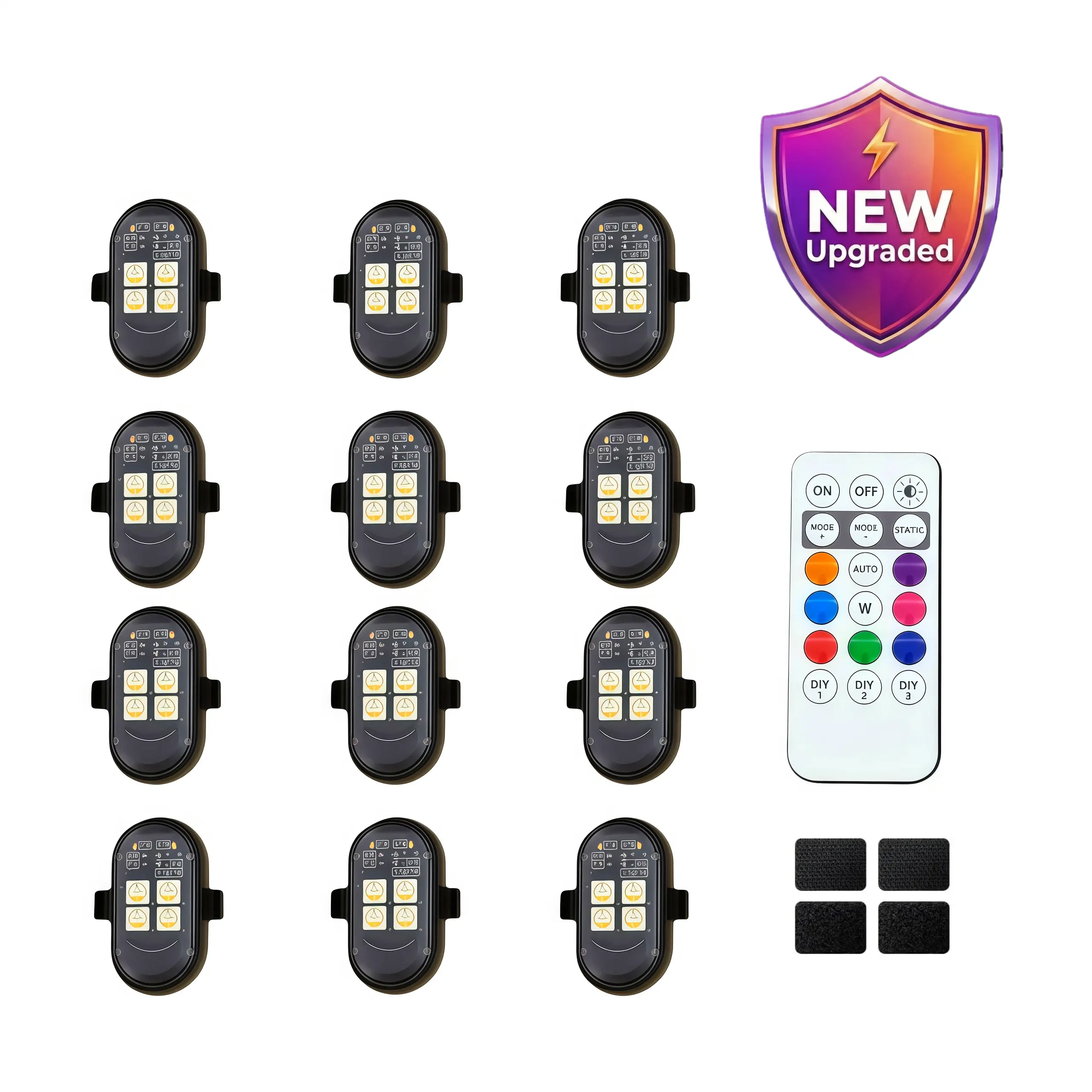 【2026 Upgraded】LED Lights for Car USB Rechargeable Remote Control Waterproof 4 LED Beads for Car Motorcycle Trucks Bike, Auto Decorative Light, Car Atmosphere Lamp