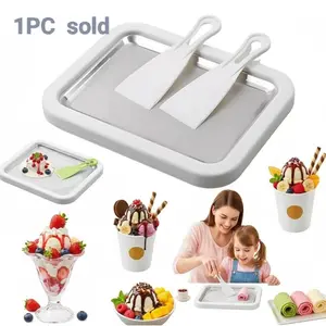 Instant Ice Cream Maker Machine with 2 Scrapers, New Rolled Ice Cream Maker, Portable Stainless Steel Ice Cream Pan for Family Party, Easy Clean DIY Homemade Ice Cream Tray