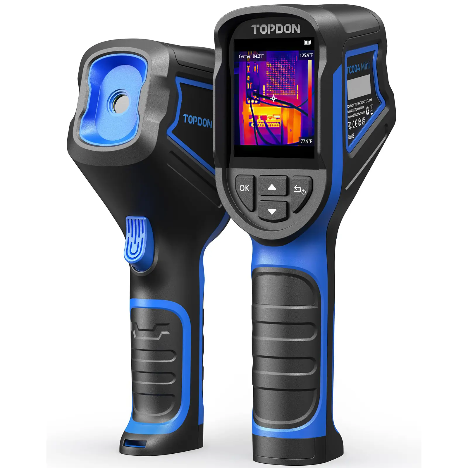 [SummerSale]TOPDON TC004 Mini Handheld Thermal Imaging Camera, 240 x 240 TISR Resolution, -4°F to 842°F, 15-Hour Battery Life, 128 x 128 IR Resolution, 25Hz Infrared Camera, High/Low Temp Alerts, Auto Shutdown fathersdaygift, Tool, Portable, Detector, Ch