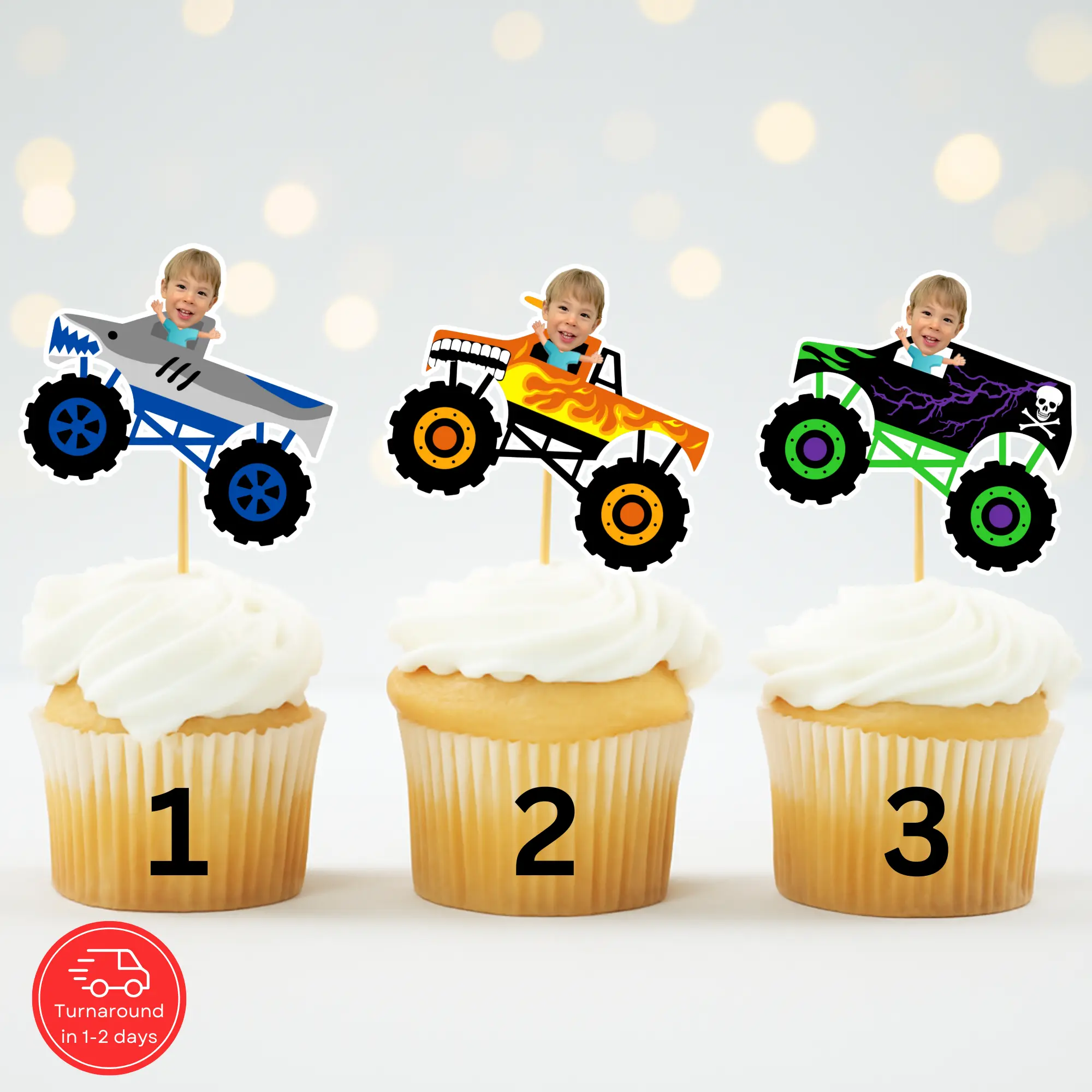 Custom Monster Truck Face Cupcake Topper – Birthday Party Decor