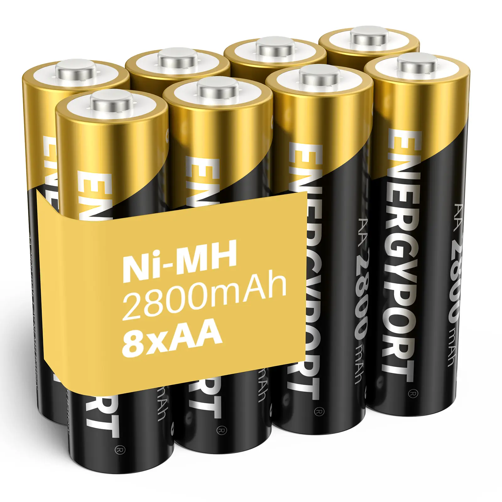 ENERGYPORT 8-Pieces Rechargeable AA Batteries - 1.2V Ni-MH 2800mAh High Capacity Cylindrical Rechargeable Battery for Clocks/Lights, Universal Electronics Accessory