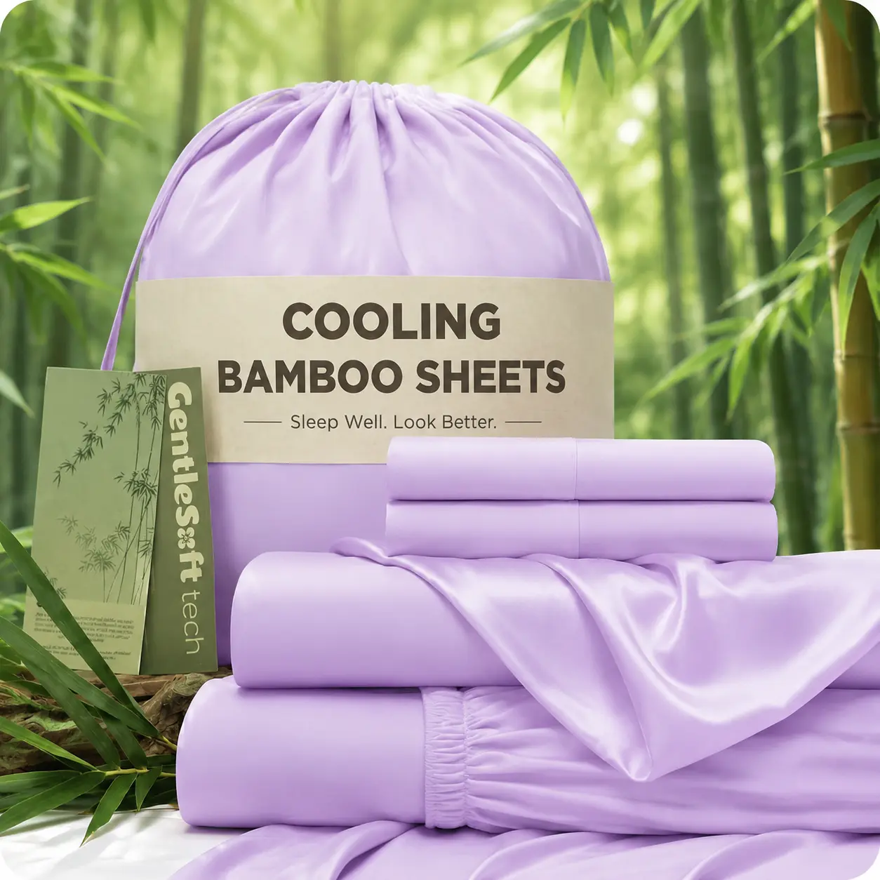 Jollyvogue Extra Deep Pocket Bamboo Sheets 6 Pcs Breathable with 4 Pillowcases, Cooling for Hot Sleepers , Breathable Luxury Bedding, Room Decor, Twin/Full/Queen/King Size Pillowcase Sets