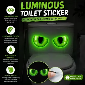 Glow-In-The-Dark Eye Sticker, Funny Expression Toilet Sticker, Self-Adhesive Wall Decor, Bedroom Bathroom Accessory, Home Decoration