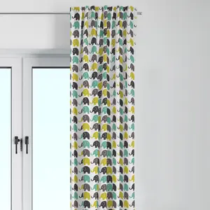 Bacati - Single Light Filtering Curtain Panel Elephants Mint/Yellow