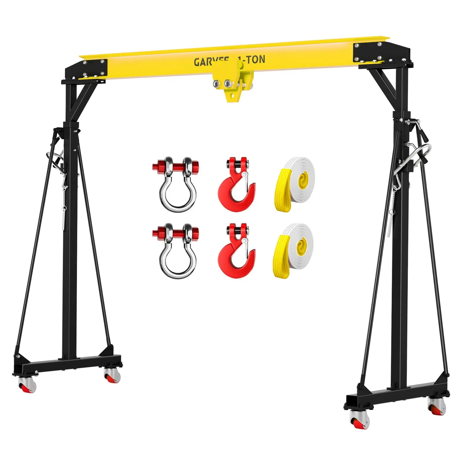 Garvee Adjustable Gantry Crane, 1 Ton Capacity Portable Shop Lift Hoist, Adjustable Height From 97" to 141", 2000lbs Loading Capacity, Ideal for Factories, Construction Site, Warehouse, Car Repair