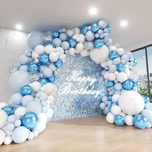Blue Balloon Arch Kit, 124Pcs Metallic Blue White and Silver Confetti Balloons Different Size Balloons for Shower Bridal Shower Birthday Wedding Bachelorette Anniversary Party Decorations