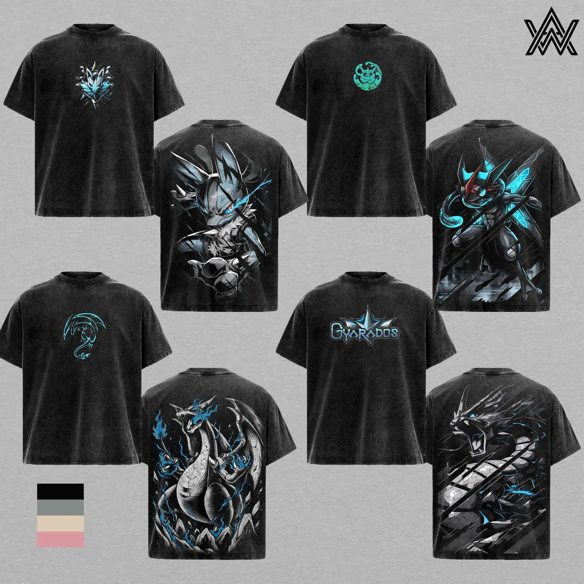 [COLLECTION] PKM - GreninjaPokemon , MegaLucarioPokemon , GyaradosPokemon ; CharizardPokemon Anime T-Shirt Vintage Acid Wash Oversized Graphic Tee Streetwear Collection Gift