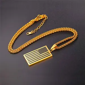 U7 American Flag Dog Tag Necklace Men Womens National Patriotic Jewelry for Independance Day 4th of July Gift