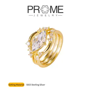 (SR159)S925 Sterling Silver Layered Marquise Wedding Ring Layered Design, Fashionable Charm, Ideal Gift for Women