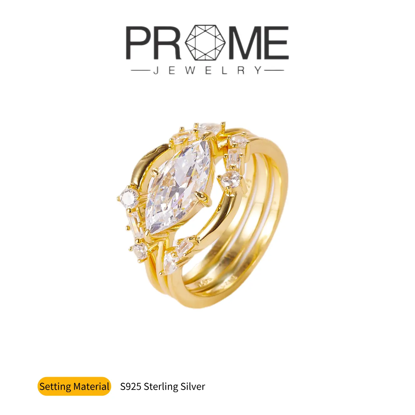 (SR159)S925 Sterling Silver Layered Marquise Wedding Ring Layered Design, Fashionable Charm, Ideal Gift for Women