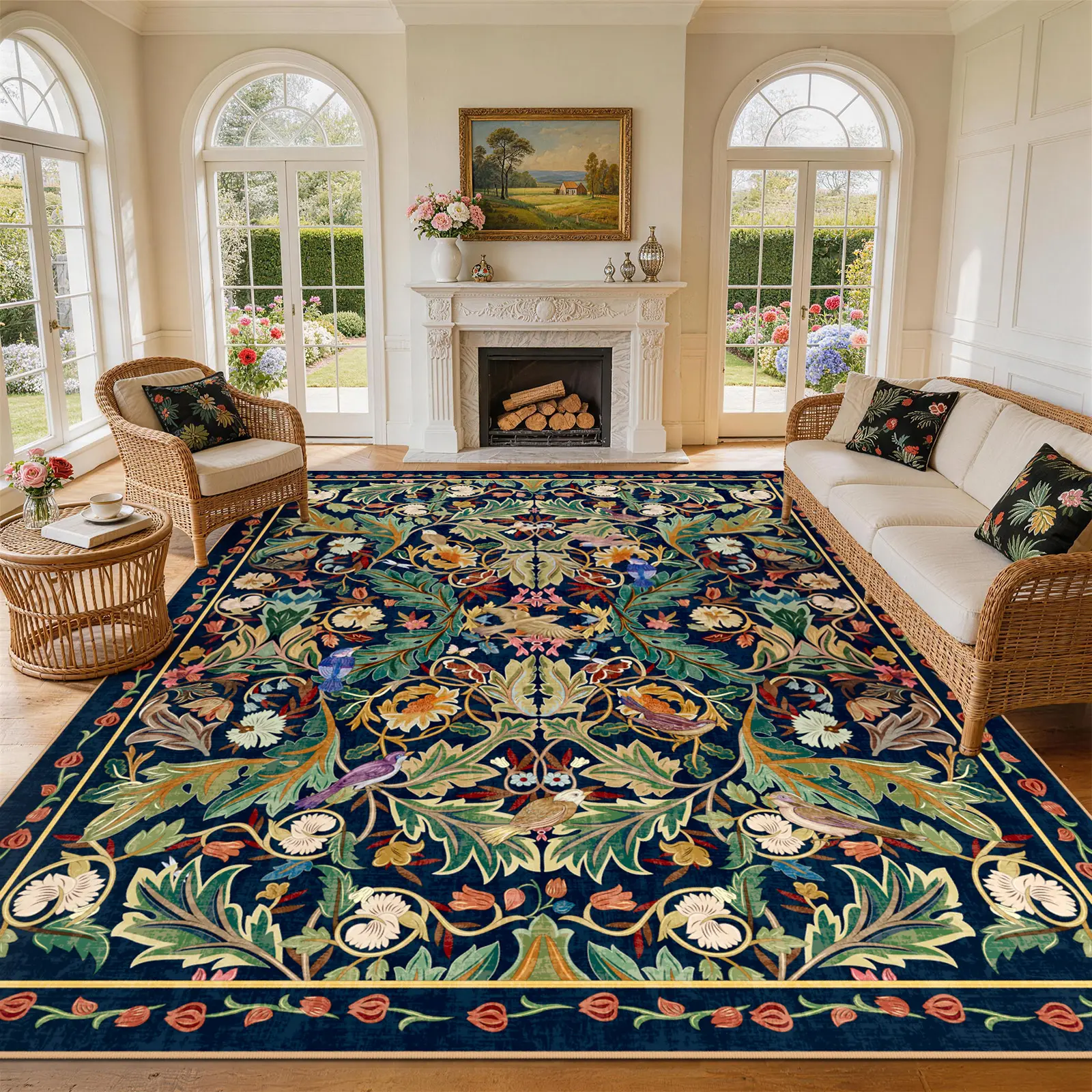 Geanup Washable Bird Rug Non Slip, Soft Boho Floral Kitchen Laundry Rug with Rubber Backing, Low Pile Runner Rug for Entryway Bedroom Living Room Bathroom Boho Rugs Flower Pattern Rugs rugs for living room