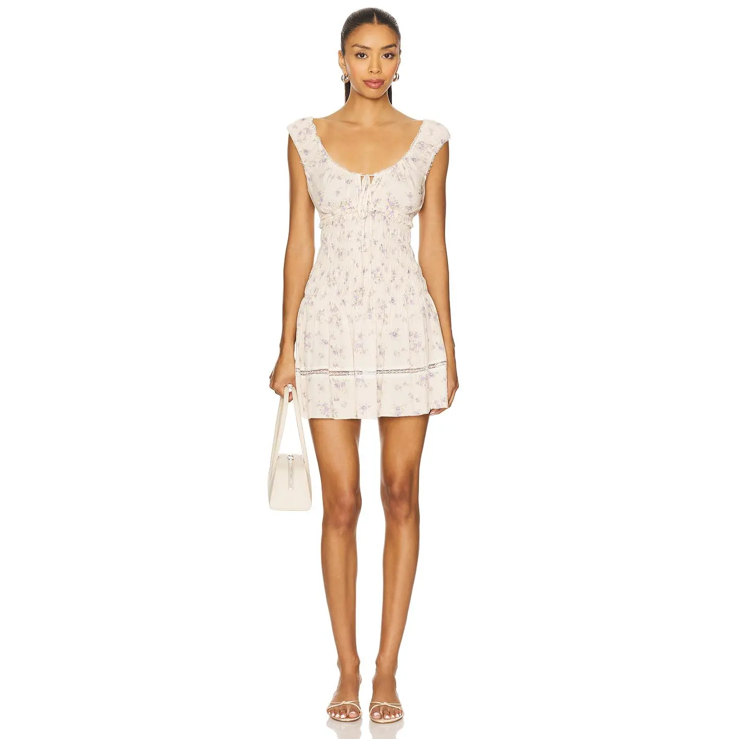 Tularosa Loren Mini Dress in Cream & Lavender Floral