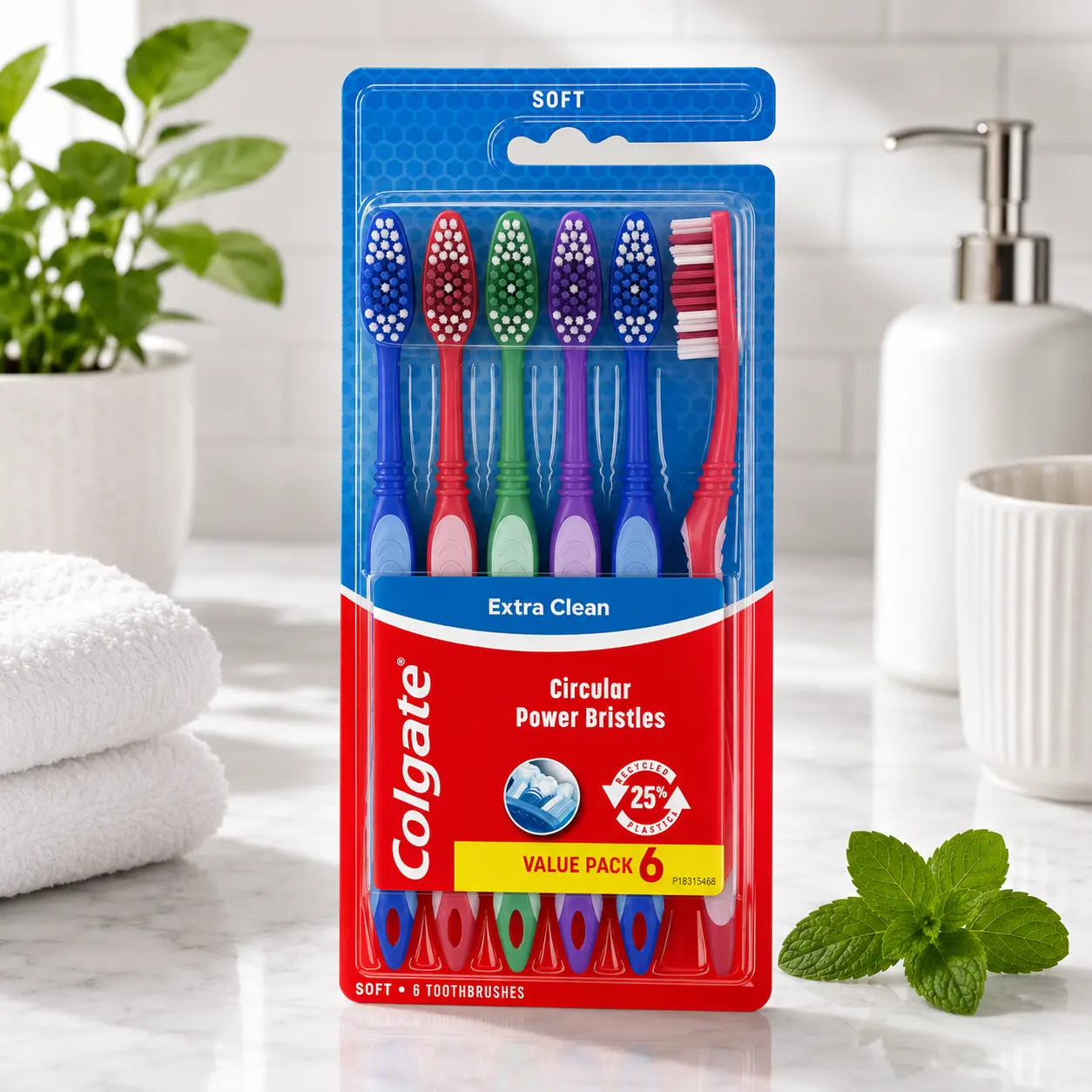 Oral Soft Bristle Full Head Toothbrushes, 6-Pack Bulk Set with Easy Grip Handle for Everyday Cleaning