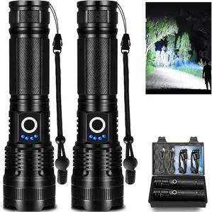 2026 NEW Led Flashlights High Lumens Rechargeable, 99000 Lumen Super Bright Fashlight with 5000ɱAh Βattery, Waterproof Powerful Flash Light Multifunctional Flashlights for Home Camping Hiking 2 Pack