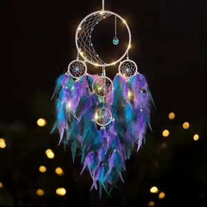 LED Light Up Dream Catcher Half Circle Moon Decor with Lights Handmade  Dreamcatchers for Bedroom Bohemian Home Decor Wedding Ornament Craft  (Purple&Blue)