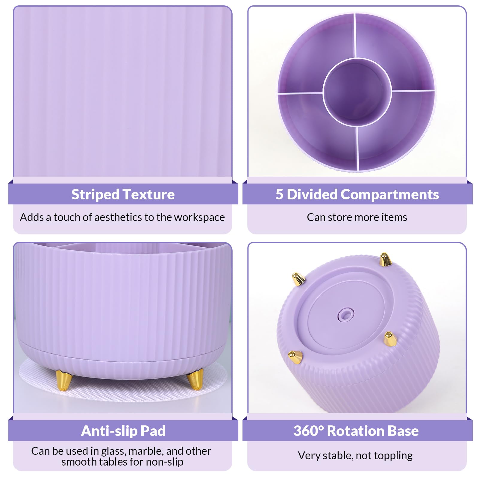 360 Rotating Purple Pen & Art Supply Organizer 5 Slot Desk Organizer for Office School Home Space Saving Design with Non Slip Pad and Sturdy Wear Resistant Materials 360 Rotating Purple Pen & Art Supply Organizer 5 Slot Desk Organizer for Office School Home Space Saving Design with Non Slip Pad and Sturdy Wear Resistant Materials
