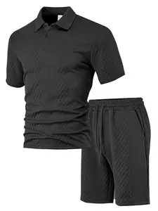 Please Purchase A Size Up Men's Summer 2 Piece Outfit Casual Jacquard Polo Shirt and Shorts Set Golf Vacation Beach Matching Lounge Wear