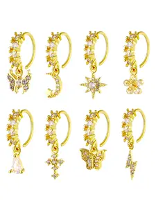 Women's Stainless Steel Nose Rings Set, Artificial Zircon Floral Flower Design Jewelry, Elegant All-Season Accessory for Women & Girls