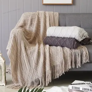 Nordic Knitted Throw Blankets w/Tassels