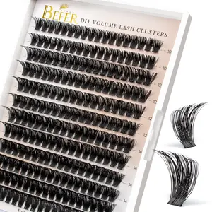 BEFER Lash Clusters, 216 Pcs D Curl Eyelash Clusters 3D Fluffy Volume Individual Lashes Extensions 10-16MM Cluster Eyelash Wispy Cluster Lashes DIY At Home(80P)