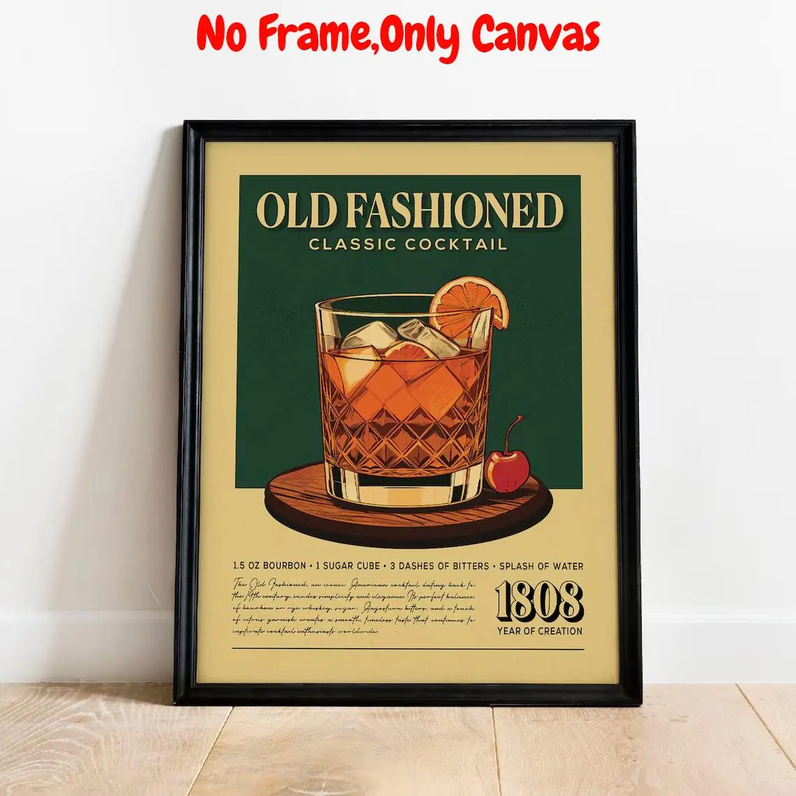 Vintage Cocktail Poster, No Frame, Unframed, Old Fashioned Cocktail Print Design, Wall Art for Home Living Room Bedroom Bar, Modern Home Decor, Room Decor, Ornaments