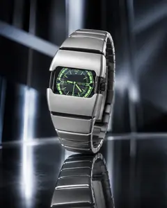 Masculine Quartz Men's Watch - Premium Modern Industrial Design, Brushed Stainless Steel Curved Case, Neon Green Accented Black Dial, Integrated Bracelet, Futuristic Statement Piece for Streetwear & Techwear, Masculine Quartz Watches