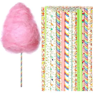 50 count Cotton Candy Sticks, 11.81inch Random Color Cotton Candy Holder, Cotton Candy Cones, Paper Straws Cones for Birthday Wedding Party, Holiday, Candy Making