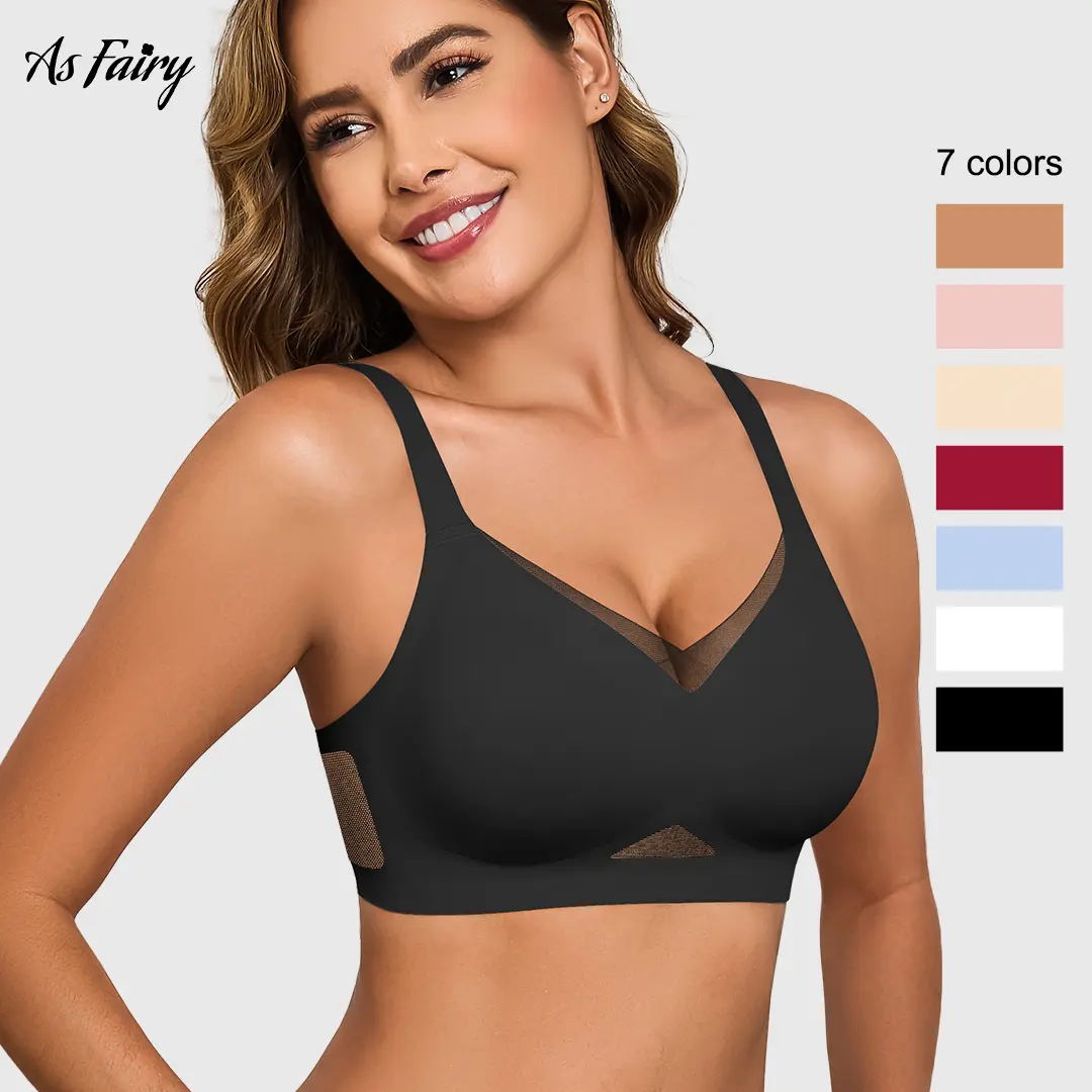 AsFairy Women's Seamless Jelly Wireless Push Up Bra - Full Coverage, No Underwire, Tshirt Comfort, Machine Washable, U-Back & Crisscross Back, Semi-Fixed Pads, Everyday Womenwear (Push Up Bras for Women), Jelly Wireless Bra
