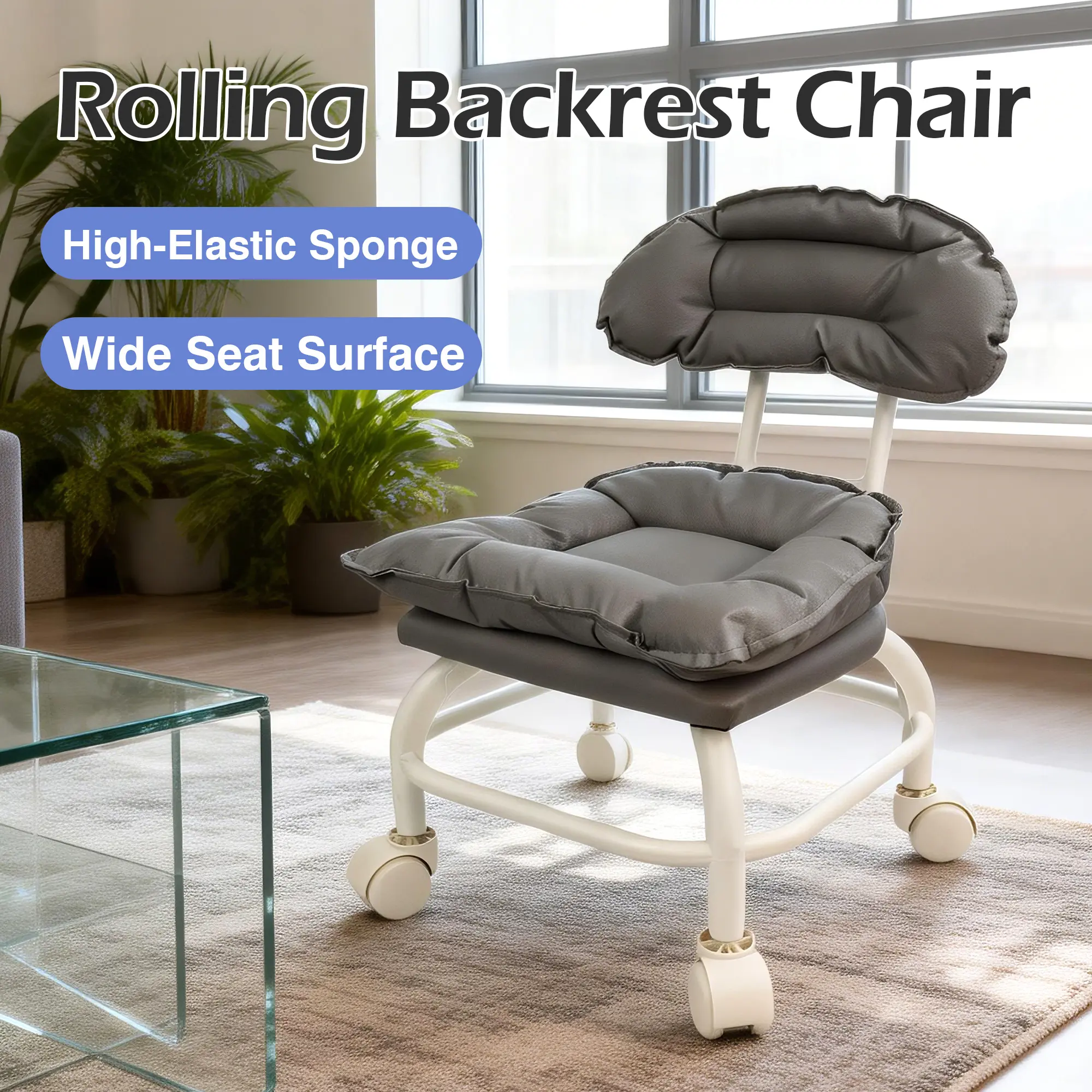 1 Count Rolling Backarest Chair, compact size allows easy storage in limited space