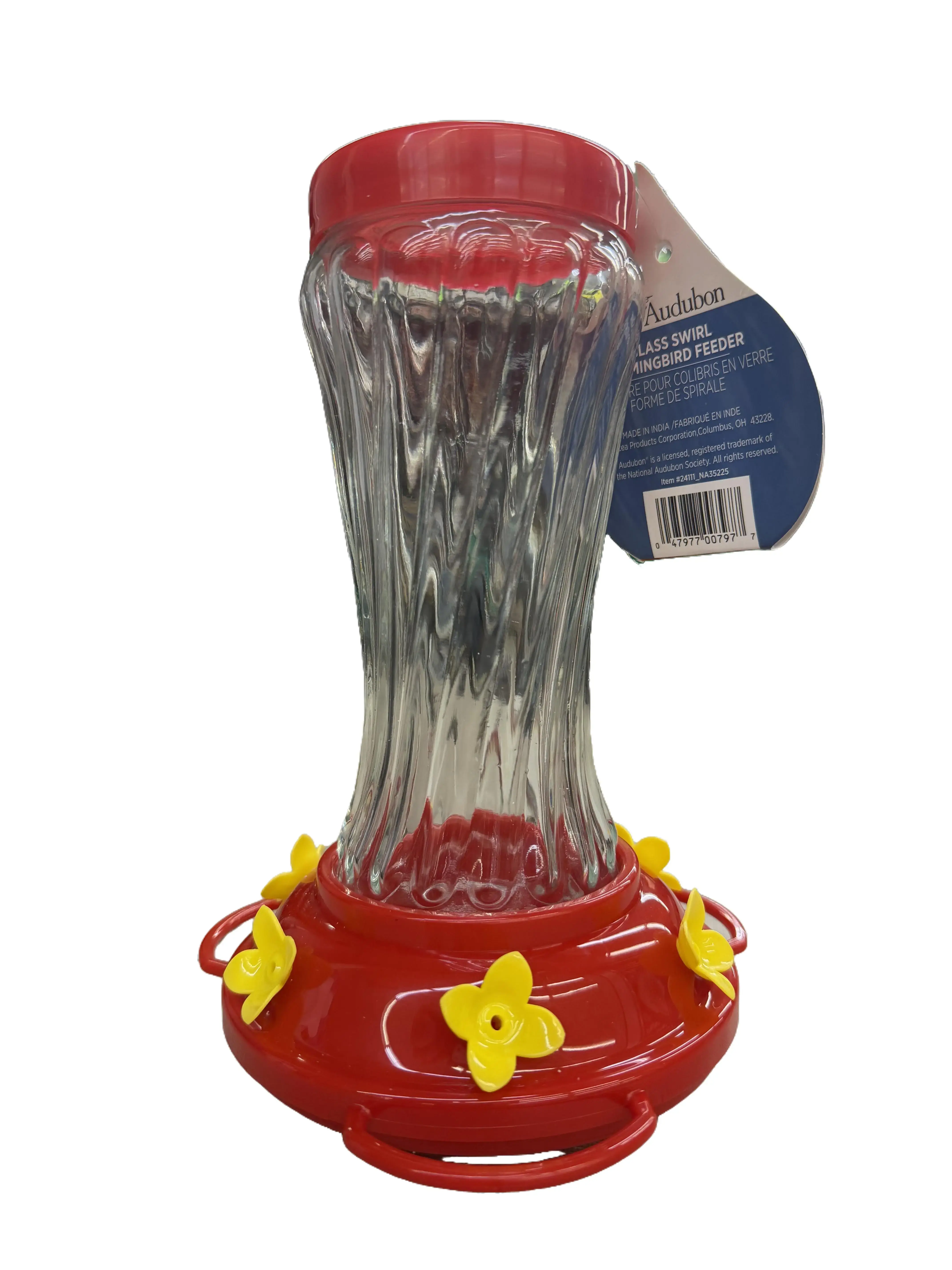 16 oz Glass Swirl Hummingbird Feeder - Bird Feeding Tool with Multiple Ports for Backyard, Garden Use, Easy to Fill to Attract Hummingbirds