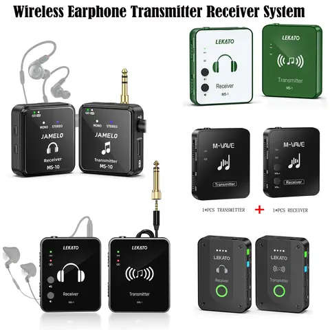 【CRAZY DEAL】LEKATO MS-1 Guitar Wireless in Ear Monitor System Set,2.4G Stereo IEM Wireless System,with Transmitter Beltpack Receiver Kit,Automatic Pairing,for Studio Band Rehearsal Live Performance,Music Player Singer Song Writer Friend Christmass Gift, A