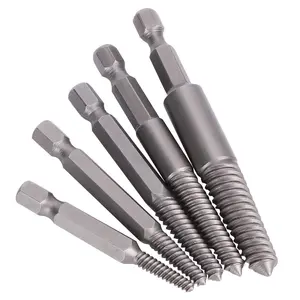 Screw Extractor Set, High Speed Steel Spiral Flute Extractor Kit for Removing Stripped Broken Bolts and Damaged Screws 5 Piece Set