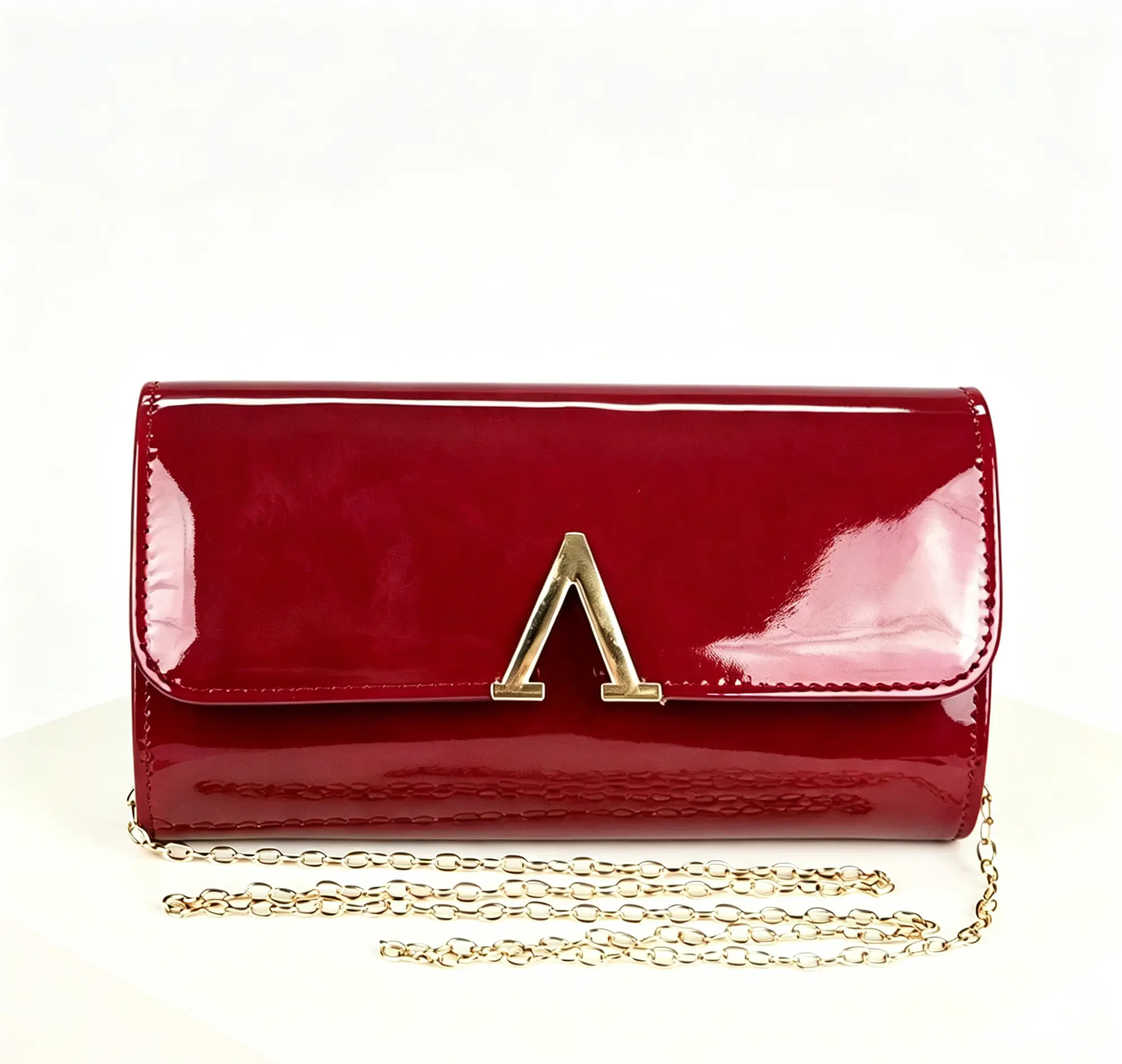 Minimalis Evening Clutch Purse Glossy Leather V Letter Elegant Evening Chain Shoulder Bag For Women College Students Wedding Party Dance Vacation Beach