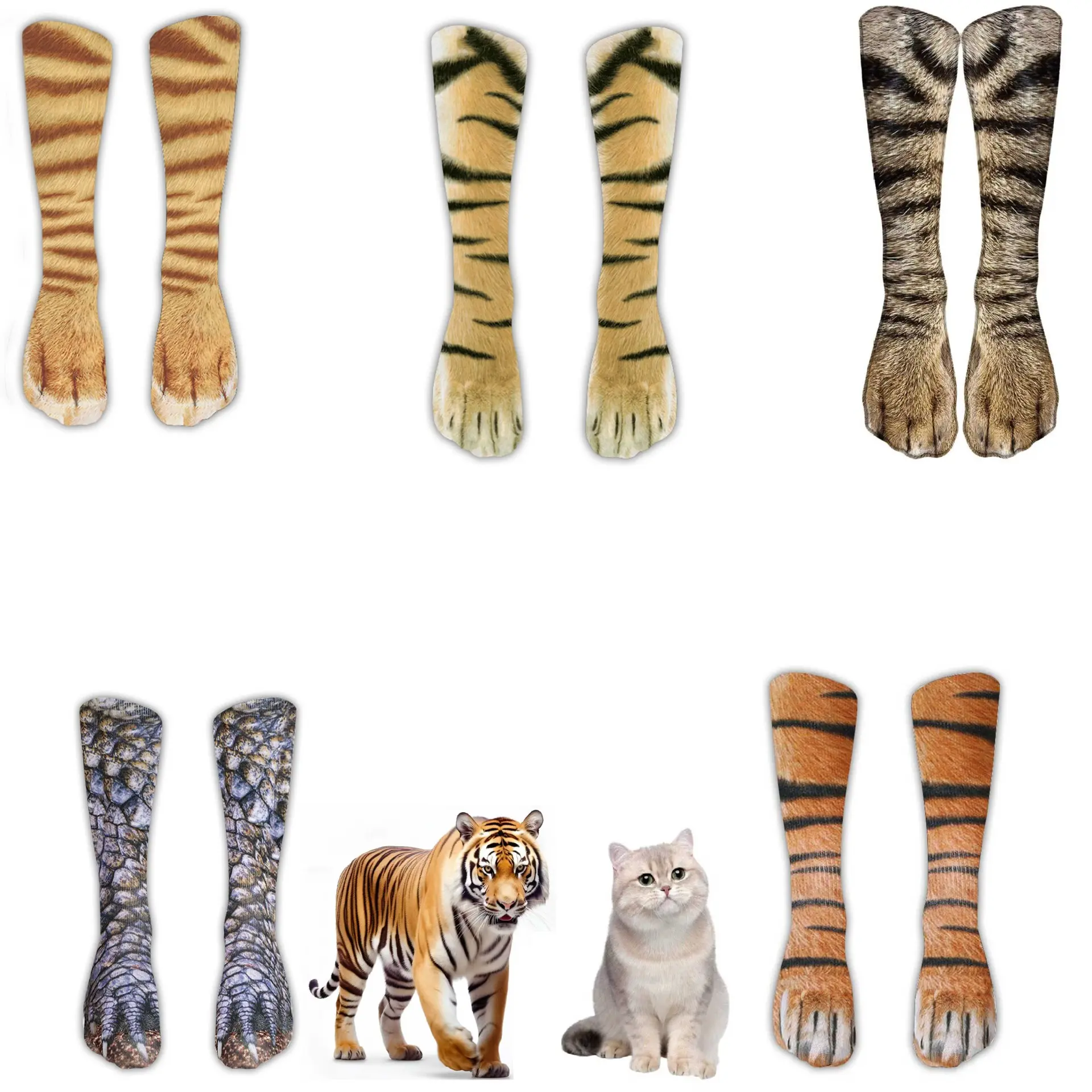 Men's 3D Animal Paw Fun Socks - Menswear, Realistic Embossed Animal Print, Plain Beige, Prank Novelty Casual Bowling Pet Supplies Apparel, Pranks