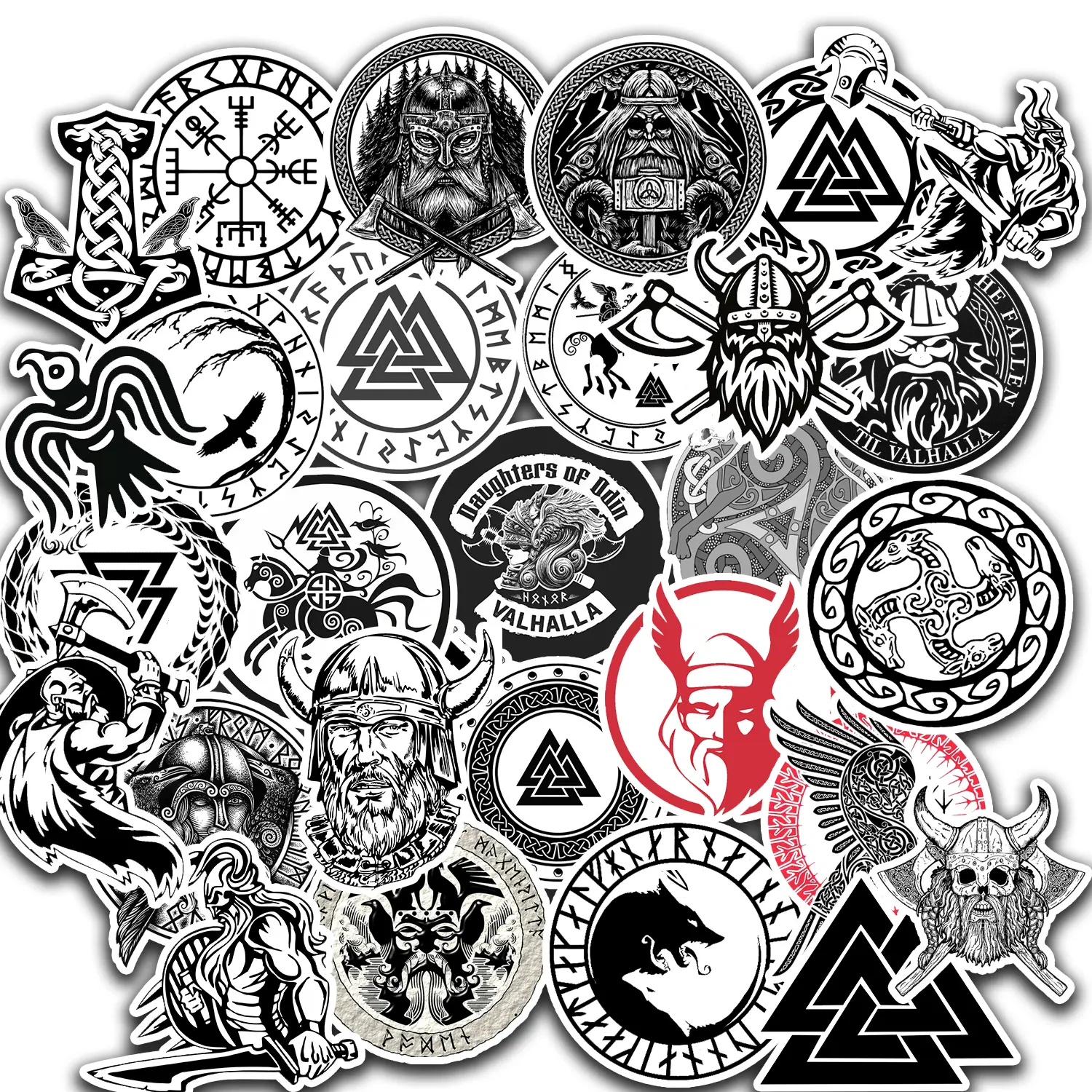 30 Pcs Viking Stickers Norse Stickers Logo Decals Runic Compass Viking Totem Stickers for Phone Case Laptop Water Botter Waterproof Cute Vinyl Stickers for Skateboard Guitar Birthday for Adults Teens