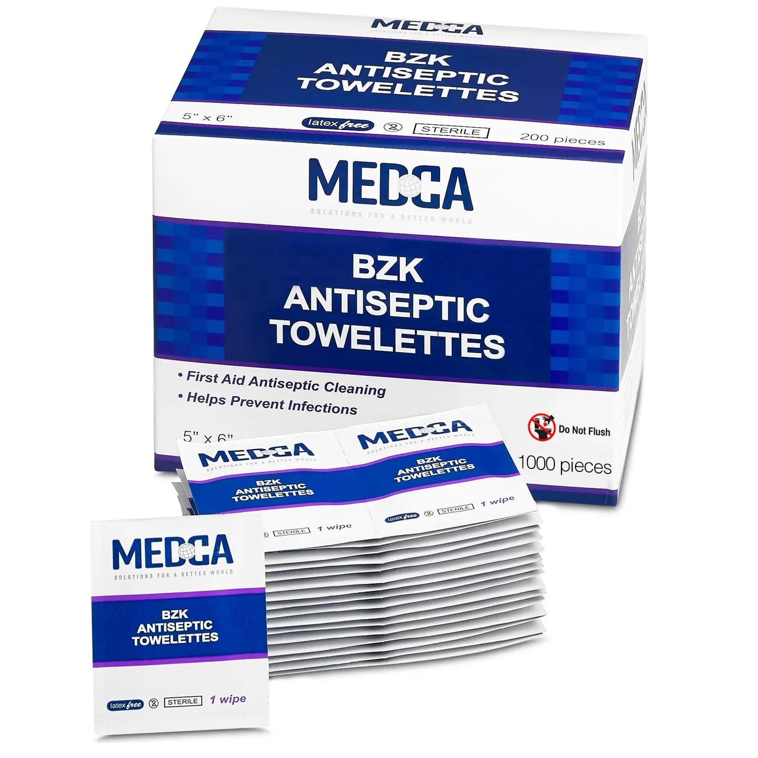 Hand Wipes – Benzalkonium Chloride Swabs Individual BZK Single-Use Packets by MEDca