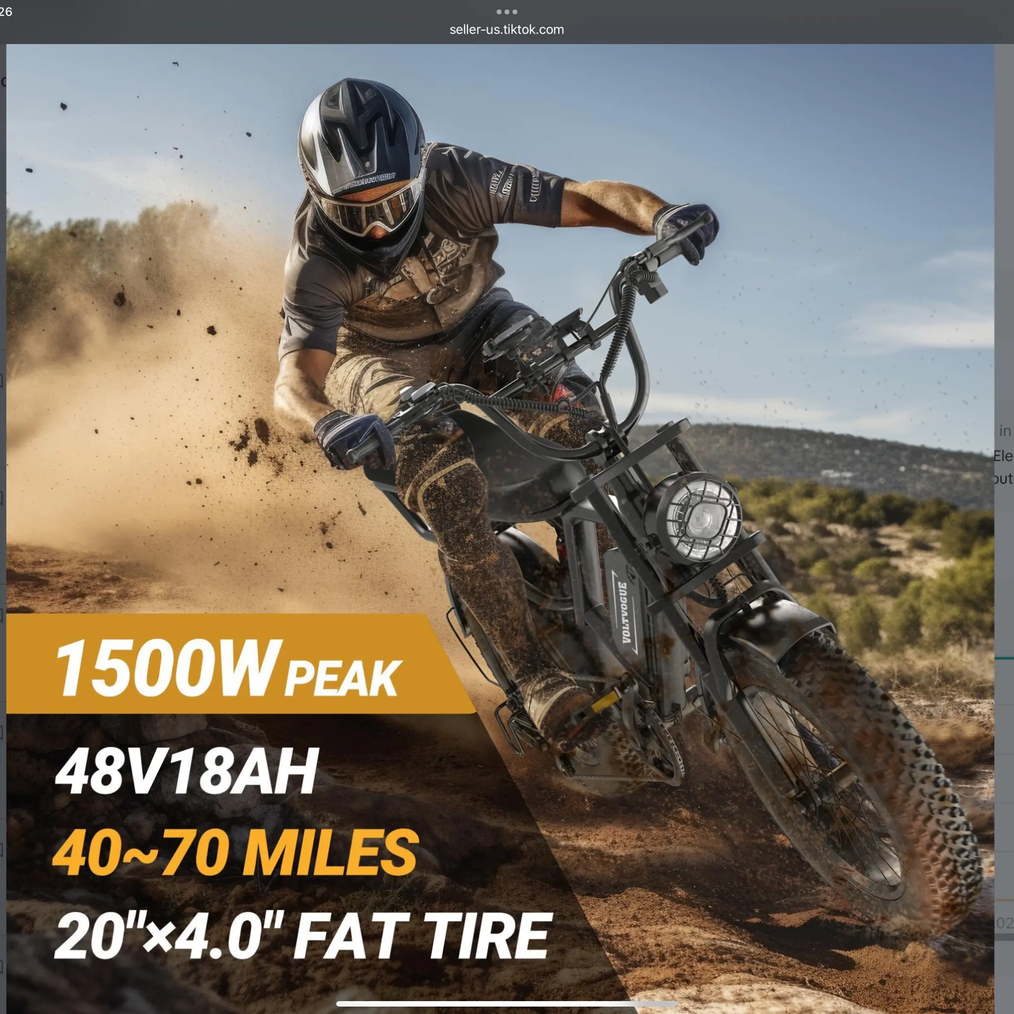 ￼ 【VOLTVOGUE 】Electric ebike | Peak Power 1500W | Full Suspension | Top Speed 31 MPH | Range 40-70 Miles | 48V 18Ah Removable Battery | 2-Seater Design | LED Headlights | 20-Inch All-Terrain Fat Tires | UL 2849 Certified ebike