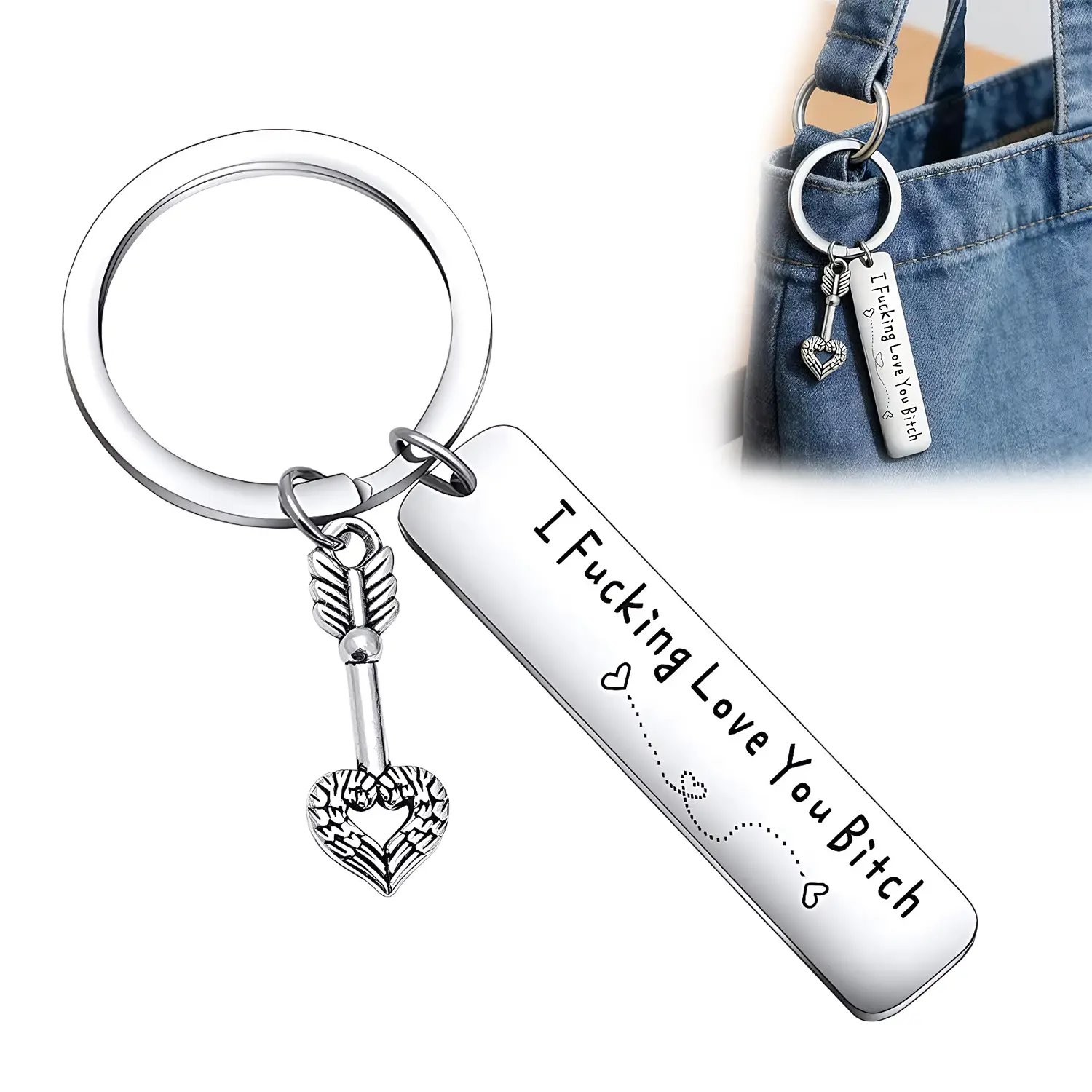 Best Friend Keychain for Women, Stainless Steel Key Chain Engrave I Fking Love You Bith Birthday Christmas Friendship Gifts for Him Her Boyfriend Girlfriend Funny Adult Keychain for Best Friends Gifts