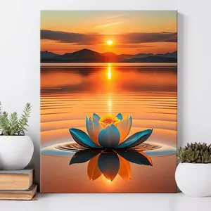 Lotus & Sunset Pattern Painting With Frame 1 Count Waterproof Canvas Wall Art Flower Pattern Wall Decor For Home Livin Minimal Posters (No Frame)