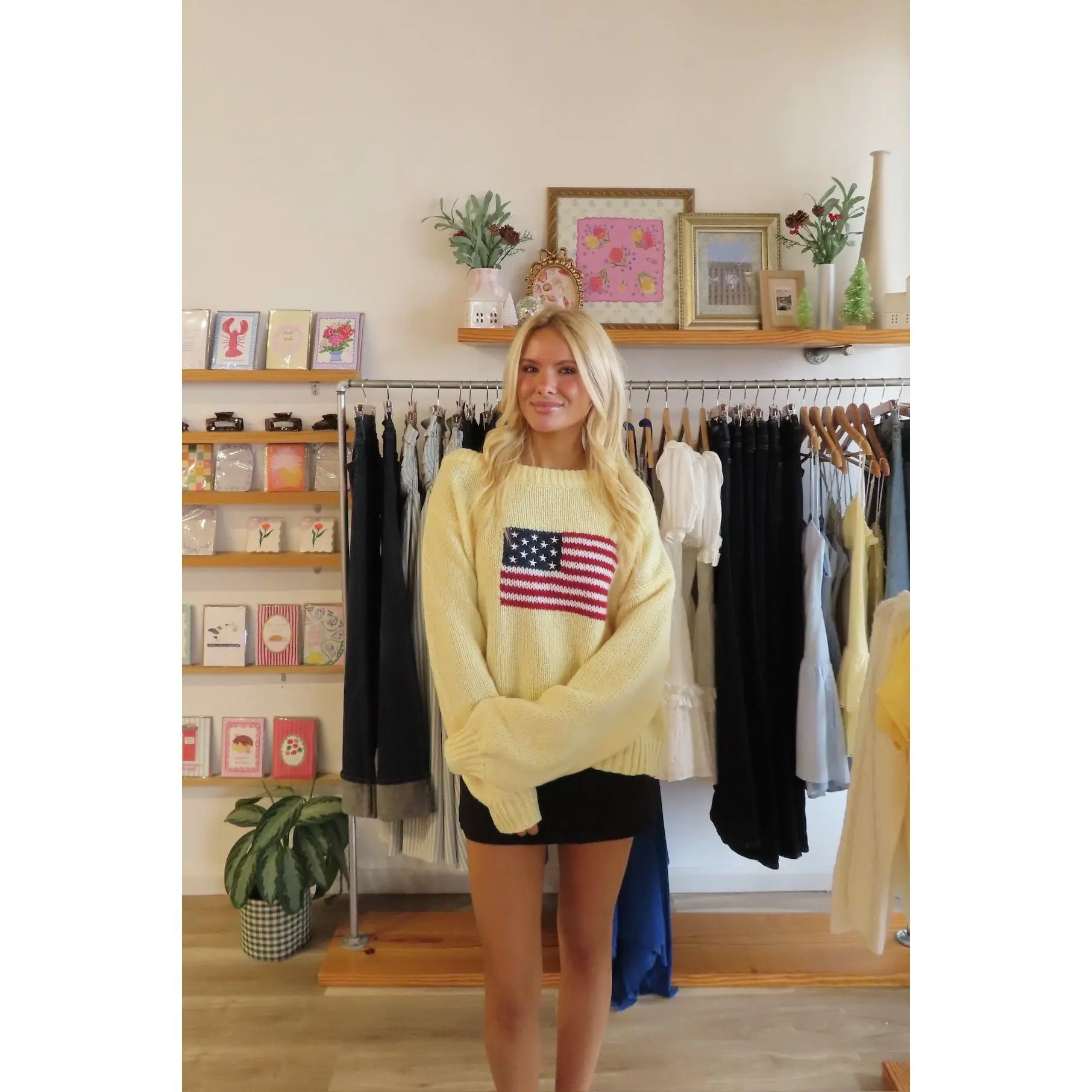 Oversize American Flag Sweater for Women, Casual Ribbed Knit Pullover Top, Boat Neck Long Sleeve S-M-L Fit, Oversize S-M-L, Knitwear, Loose-Fitting