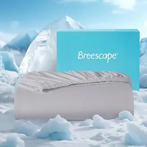 Breescape Cooling Fitted Sheet - Cool Technology for Hot Sleepers and Night Sweats, Q-Max>0.46 Tech, Deep Pocket Up to 18", 360°Elastic Band-1 Fitted Sheet with Double Side Pockets