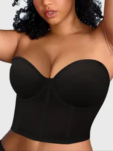 Plus Size Women's Push-Up Bra, featuring a comfortable, seamless, and full-coverage design, suitable for all seasons and versatile for various outfits, Minimalist, Strapless Shaping