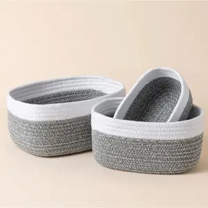 Gray Cotton Storage Baskets, Set of 3