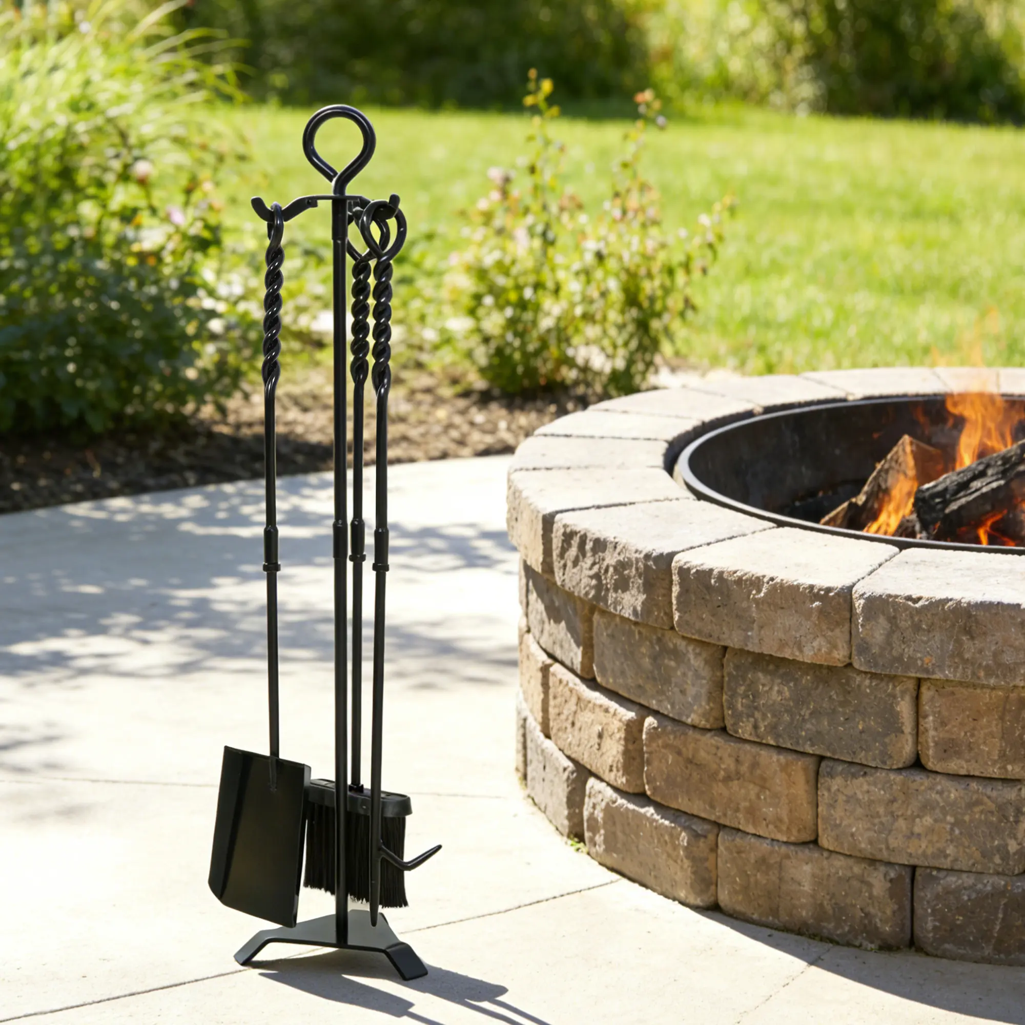 CKLT 30'' Manganese Steel Fireplace Tool Set, 4-Piece Twisted Rope Design Set with Stand, Fire Poker, Wide Shovel, High-Density Brush for Home Improvement Outdoor Fire Pits home decor, travel essentials, home essentials, camping essentials