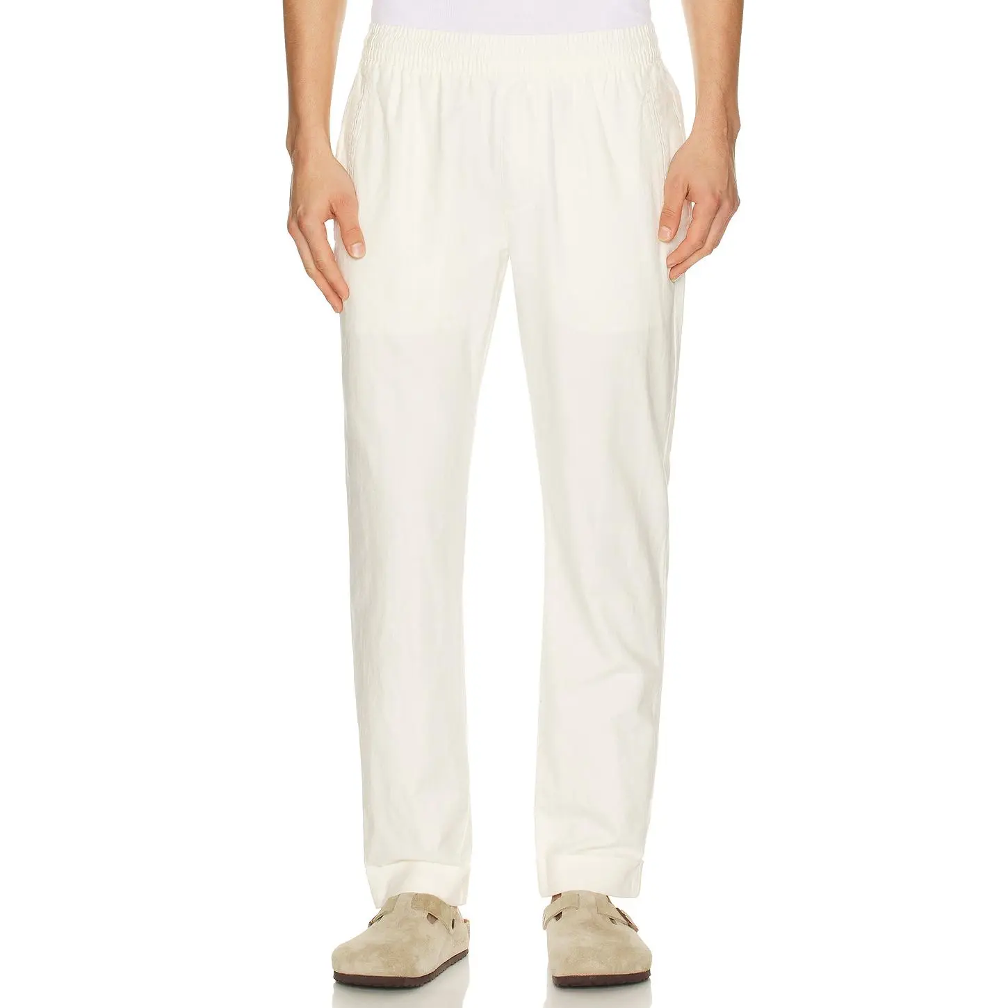 onia Linen Cotton Stretch Cuff Pant in Egret