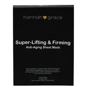 Hannah Grace Super-lifting and firming sheet masks. All day healing moisture formulated for ultimate rejuvenation: visibly plumper, healthier, firmer, lifted-looking skin.