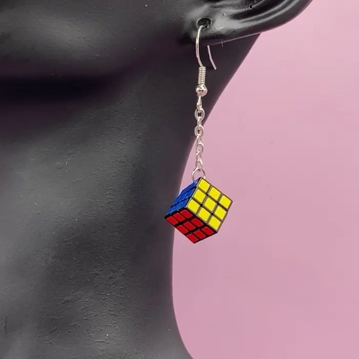 Functional Mini Cube Puzzle Dangly Earrings